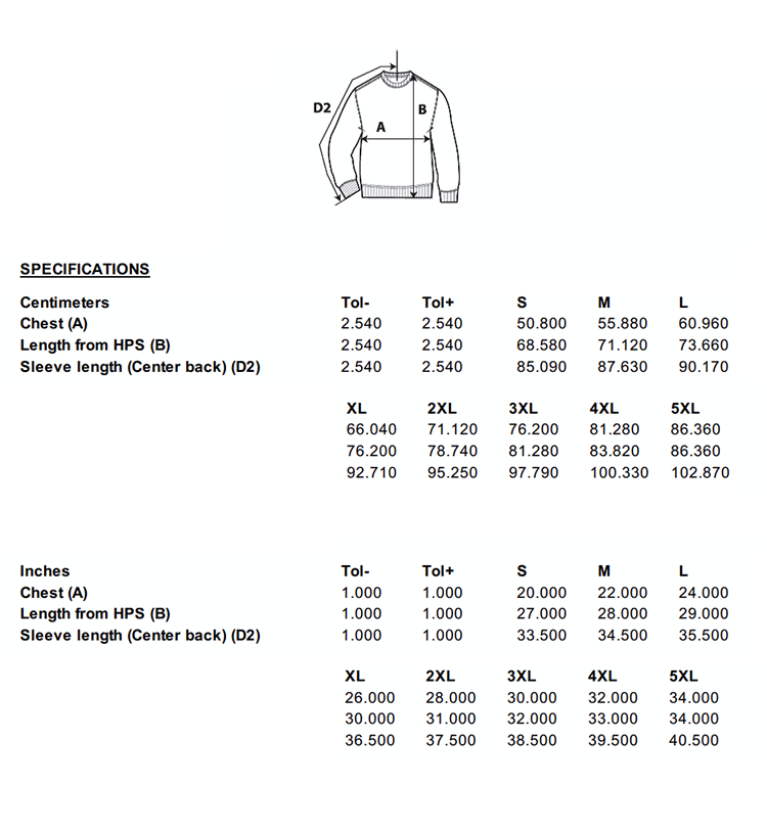 HEAVY BLEND CREW NECK SWEATSHIRT : Sapphire - Size Guide