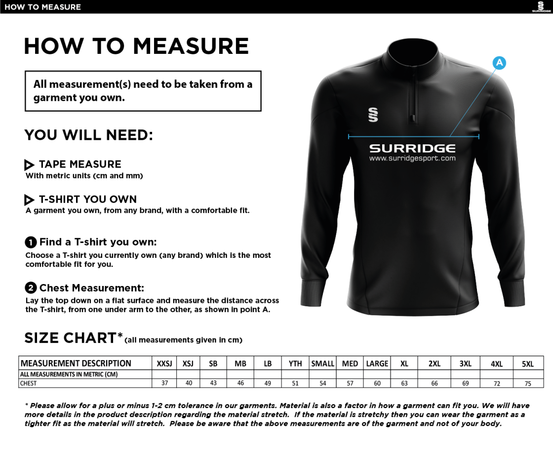 Bundle - 1/4 Zip Dual Performance Top :  Black - Size Guide