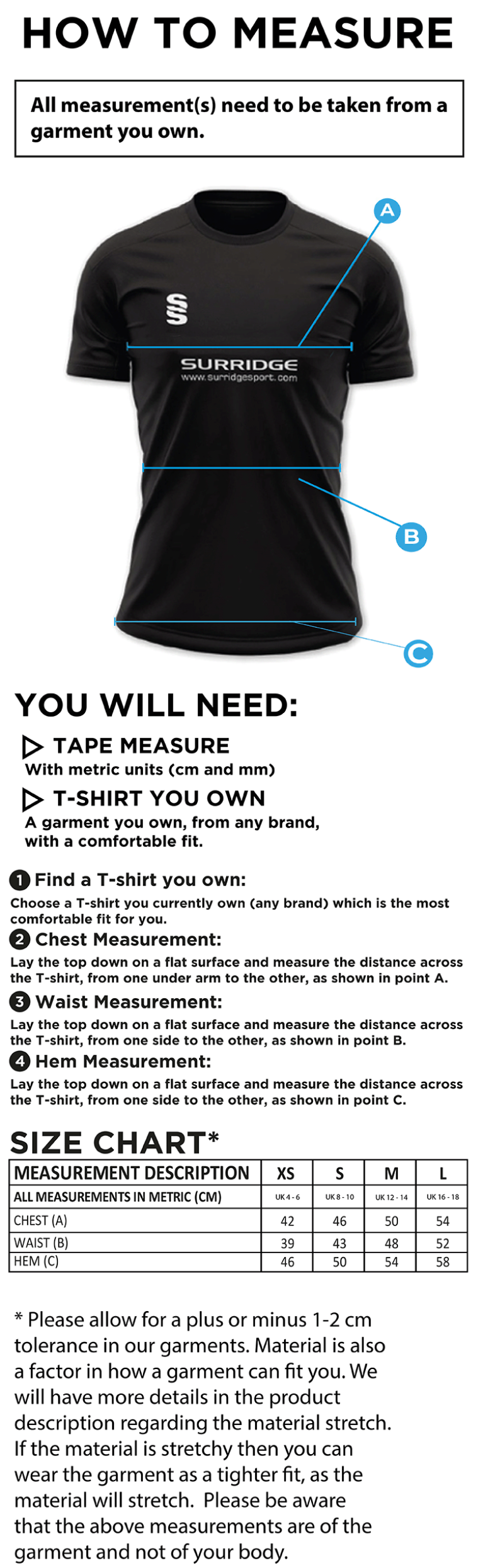 IMPACT T-SHIRT-Royal - Womens - Size Guide