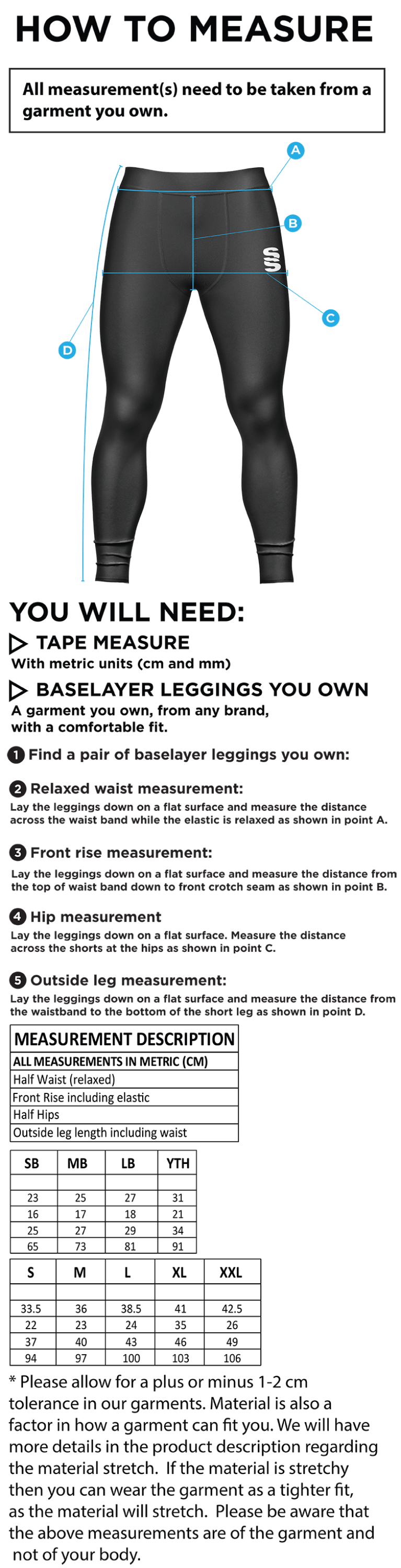 Dual Baselayer Legging - Size Guide