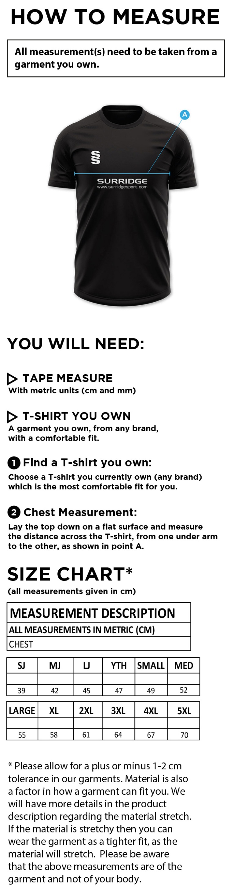 IMPACT T-SHIRT-Navy - Size Guide