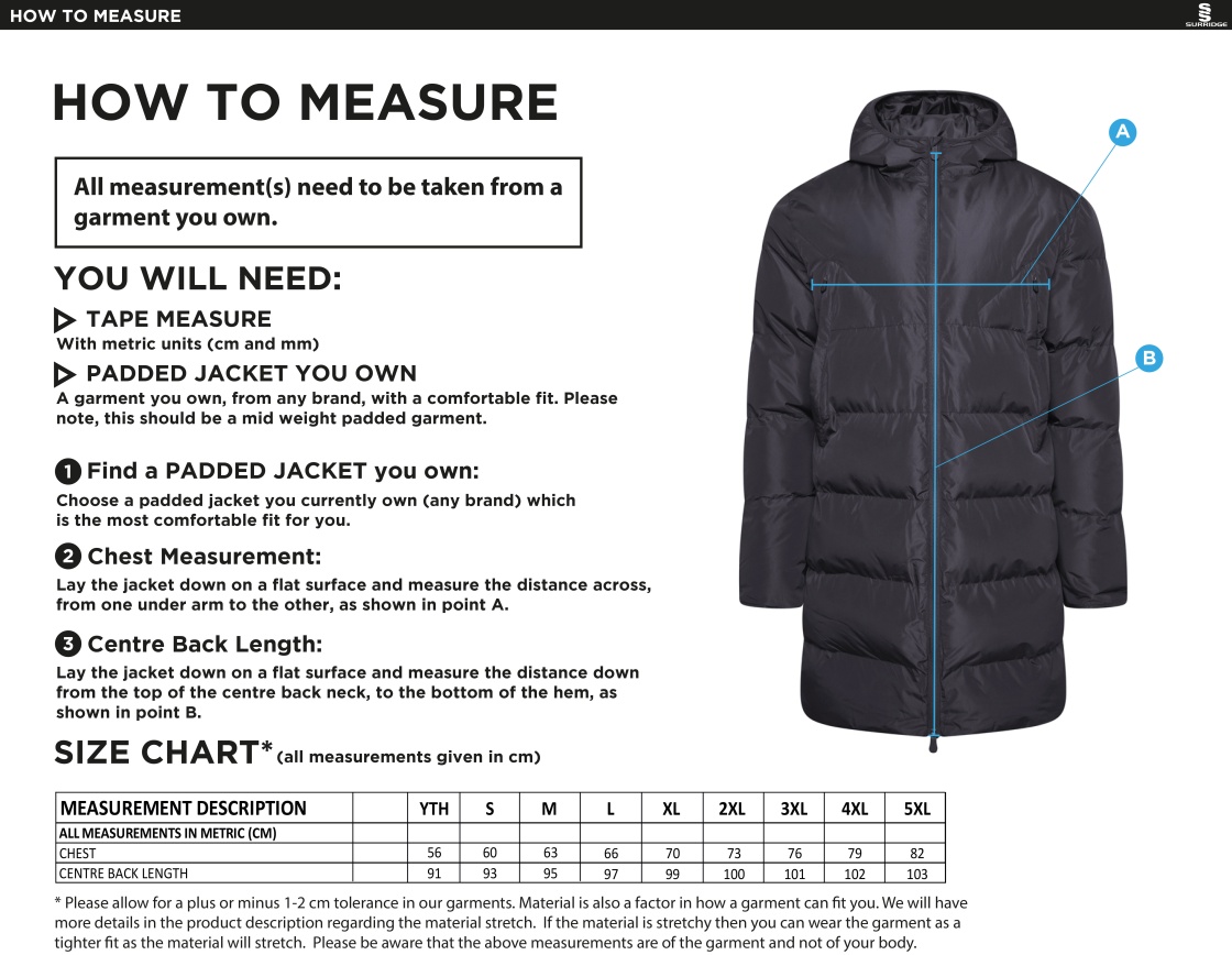ACTIVE LONG PADDED JACKETS - Size Guide