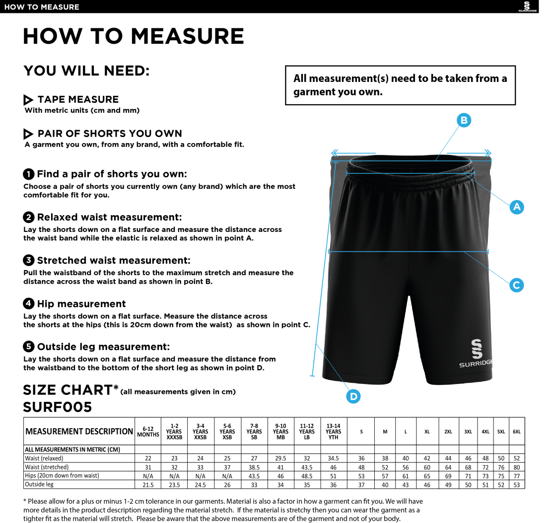 Match Short Black - Size Guide