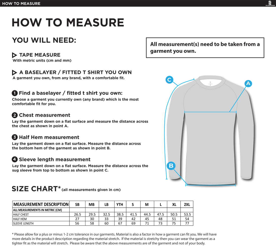 Baselayer Long Sleeve Sug - Size Guide